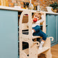 Montessori Virtuvės Pagalbininkas – Bokštelis 2in1 Su Stalu Ir Kėde Montessori bokštelis