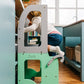Montessori Virtuvės Pagalbininkas – Bokštelis 2in1 Su Stalu Ir Kėde Montessori bokštelis