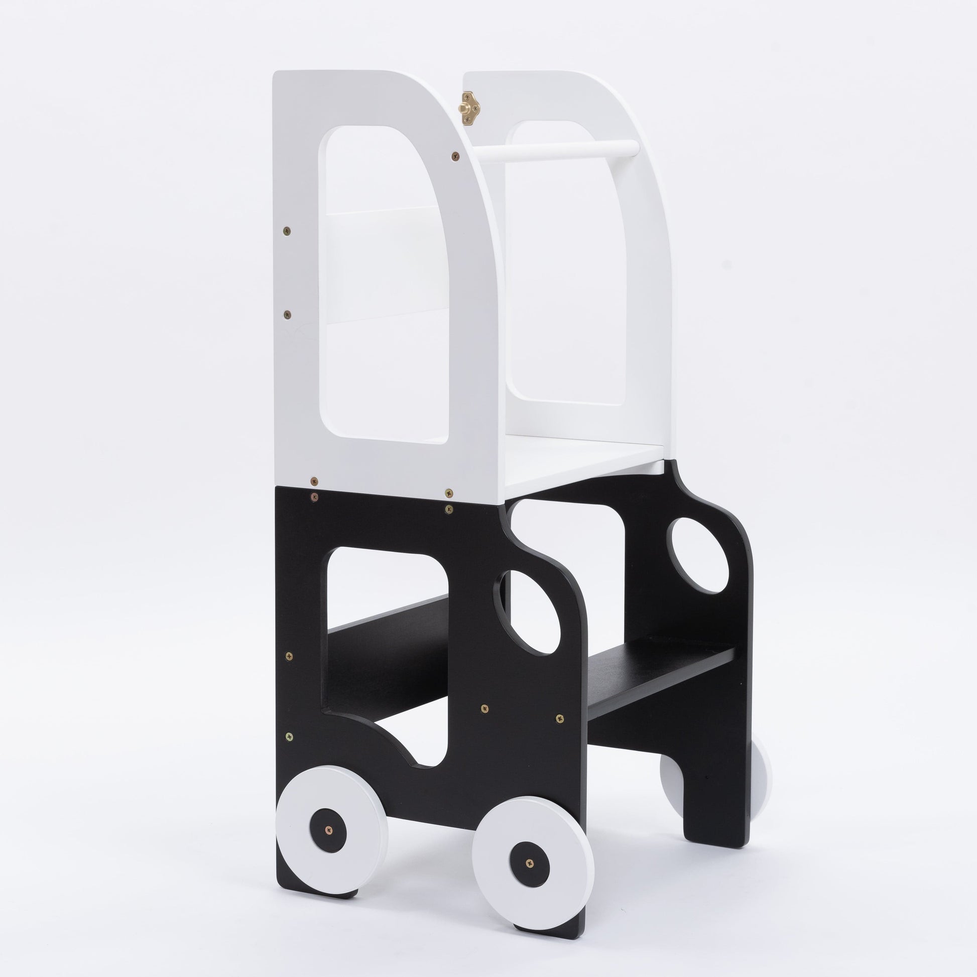 Montessori Virtuvės Pagalbininkas – Bokštelis 2in1 Su Stalu Ir Kėde Montessori bokštelis Balta/juoda