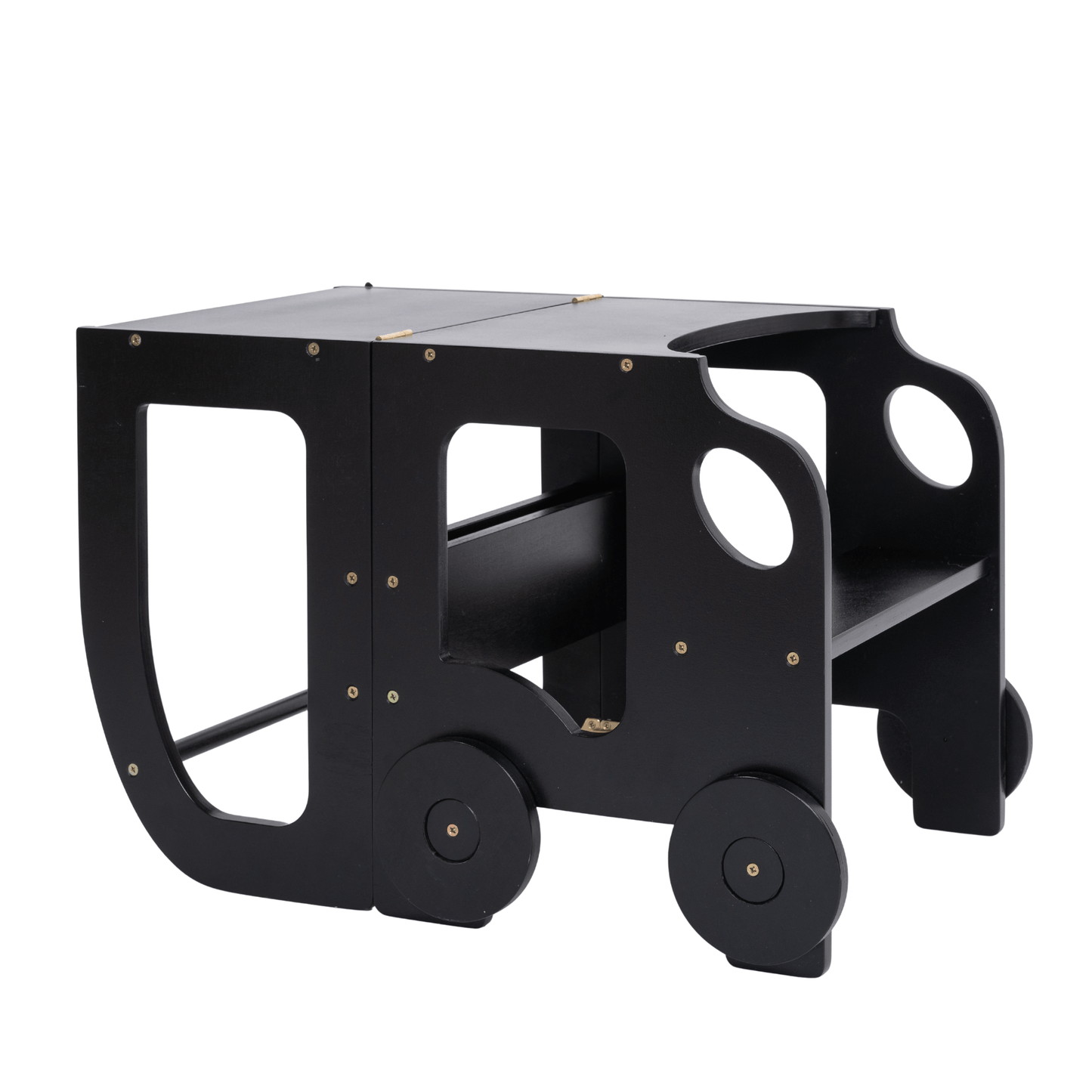 Montessori Virtuvės Pagalbininkas – Bokštelis 2in1 Su Stalu Ir Kėde Montessori bokštelis Juoda