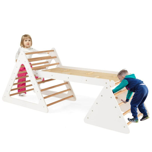 Montessori Žaidimų Aikštelė Pikler Trikampis Kopėčių ir lieptelio komplektas Smėlio Spalvos Sūpynės ir Žaidimų Aikštelės