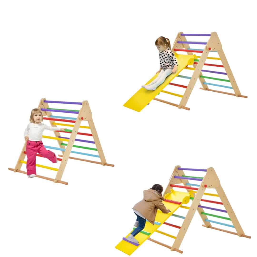 Montessori Žaidimų Aikštelė Sulankstomas Laipiojimo Trikampis Čiuožykla Spalvotas Sūpynės ir Žaidimų Aikštelės