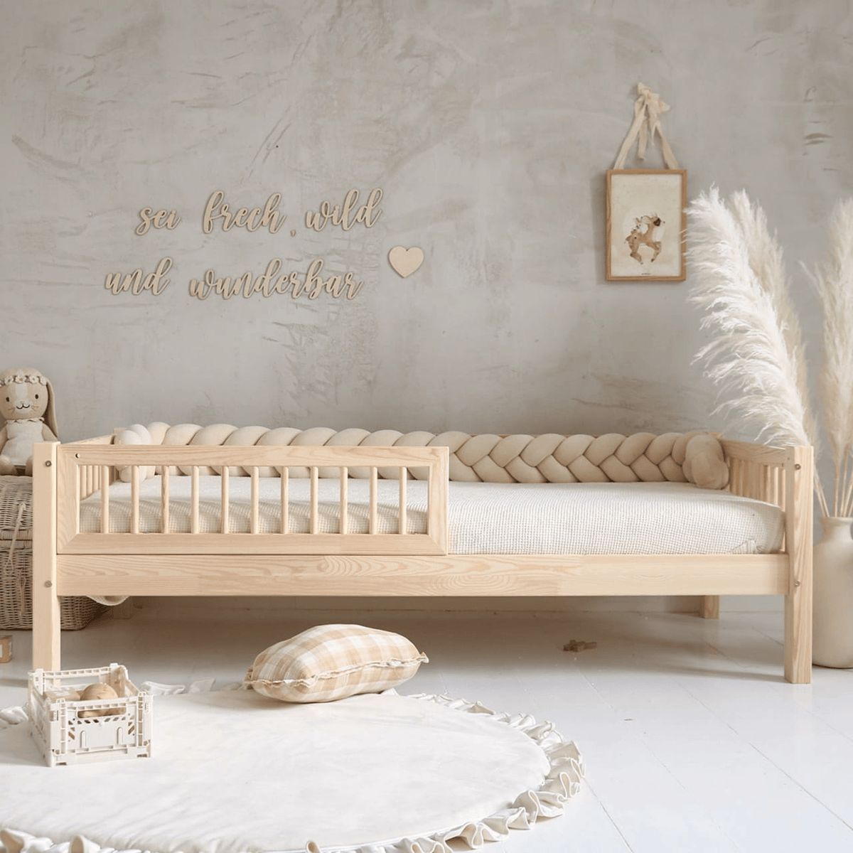 Natūrali vaikiška lova Basic 200 × 90 cm su tvorele Lovos Vienvietės