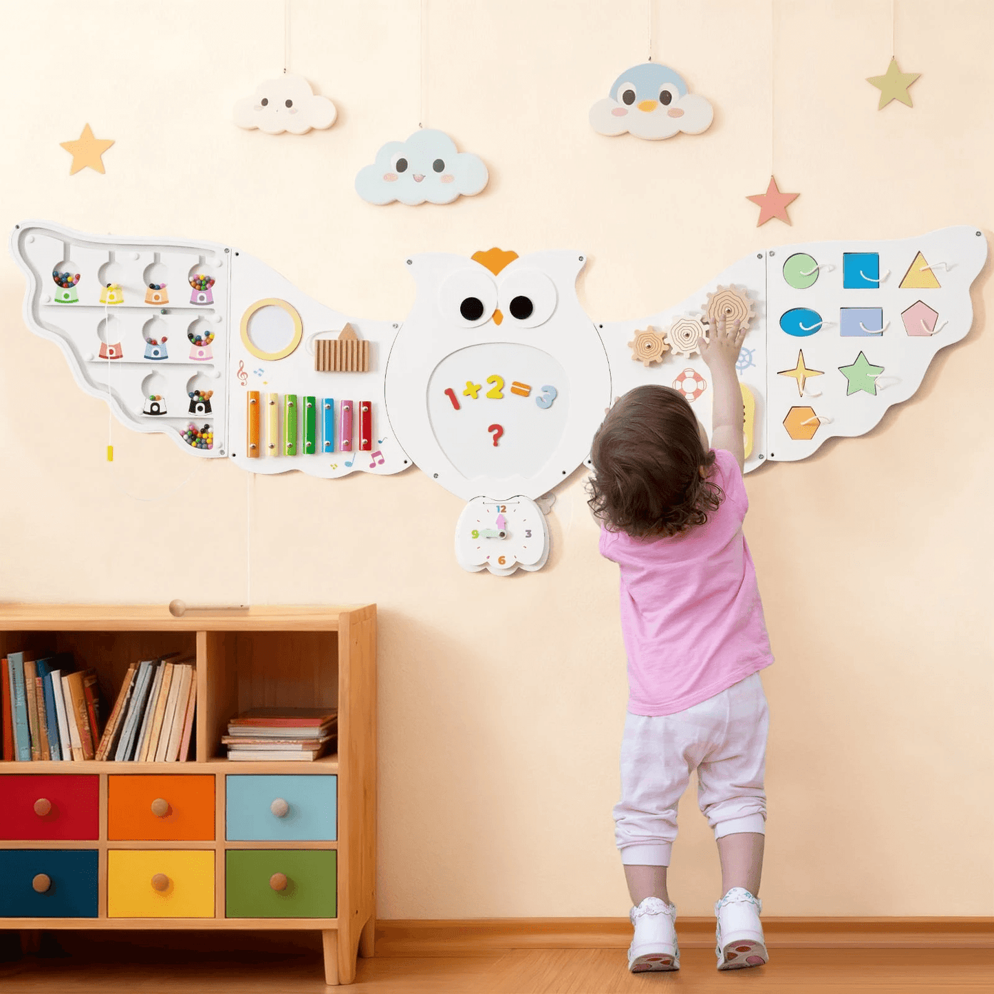 Pelėdos Formos Sensorinė Manipuliacinė Veiklos Lenta Su 11 Veiklų Vaikams Montessori Veiklos Lentos