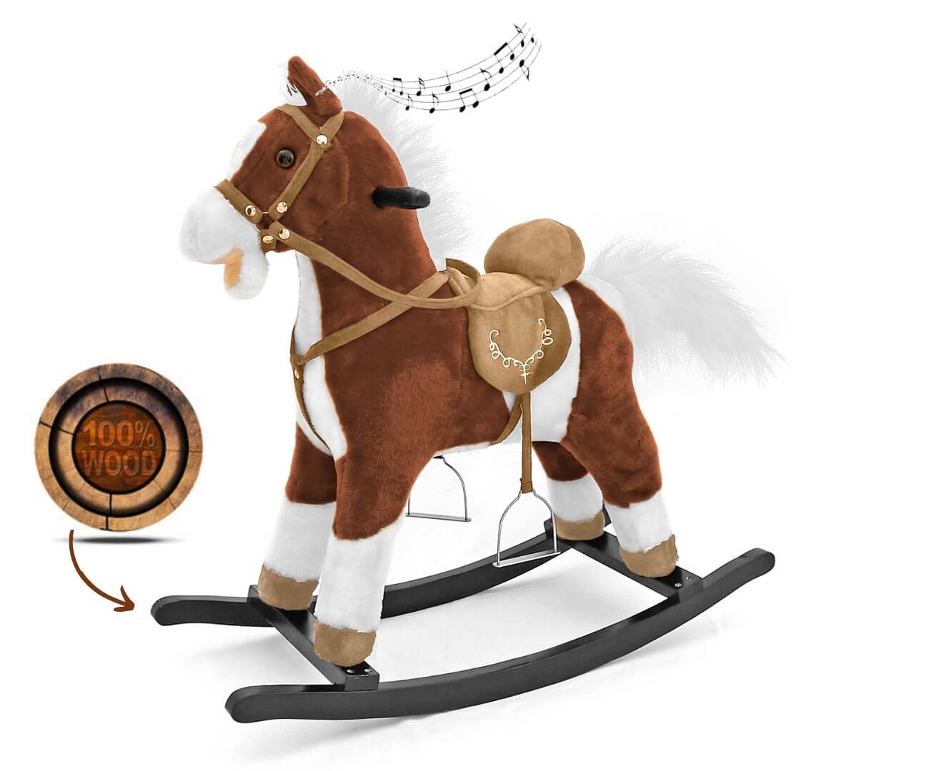 Pliušinis Supamasis Arkliukas Mustang Su Garsais Ir Judesiais – 65 cm Supamieji Arkliukai