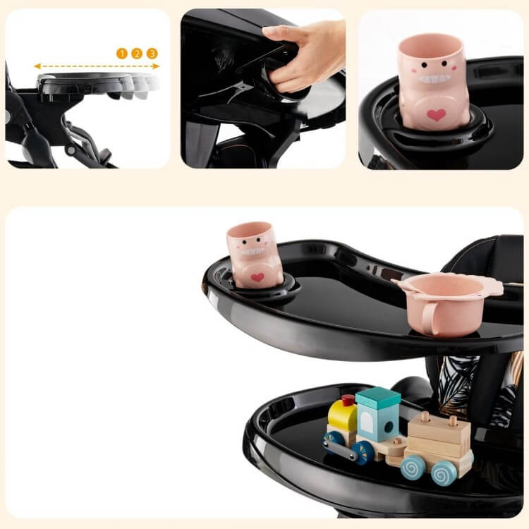 Reguliuojama Maitinimo Kėdutė Su Ratukais, 7 Aukščiai, Juoda Maitinimo Kėdutės