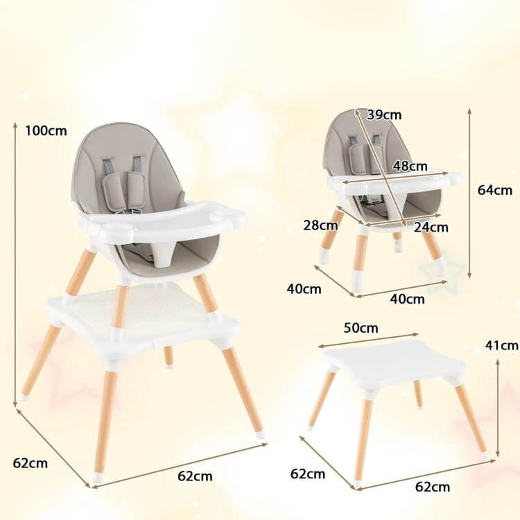 Reguliuojamo Aukščio 6 in 1 Maitinimo Kėdutė Kūdikiams Ir Vaikams, Pilka Maitinimo Kėdutės