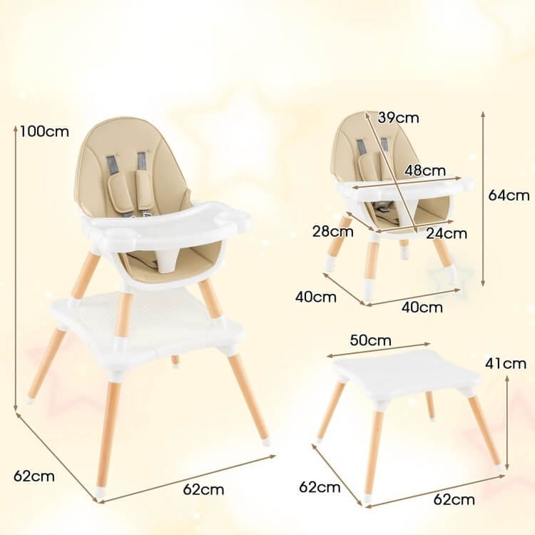 Reguliuojamo Aukščio 6 in 1 Maitinimo Kėdutė Kūdikiams Ir Vaikams, Smėlio Spalvos Maitinimo Kėdutės