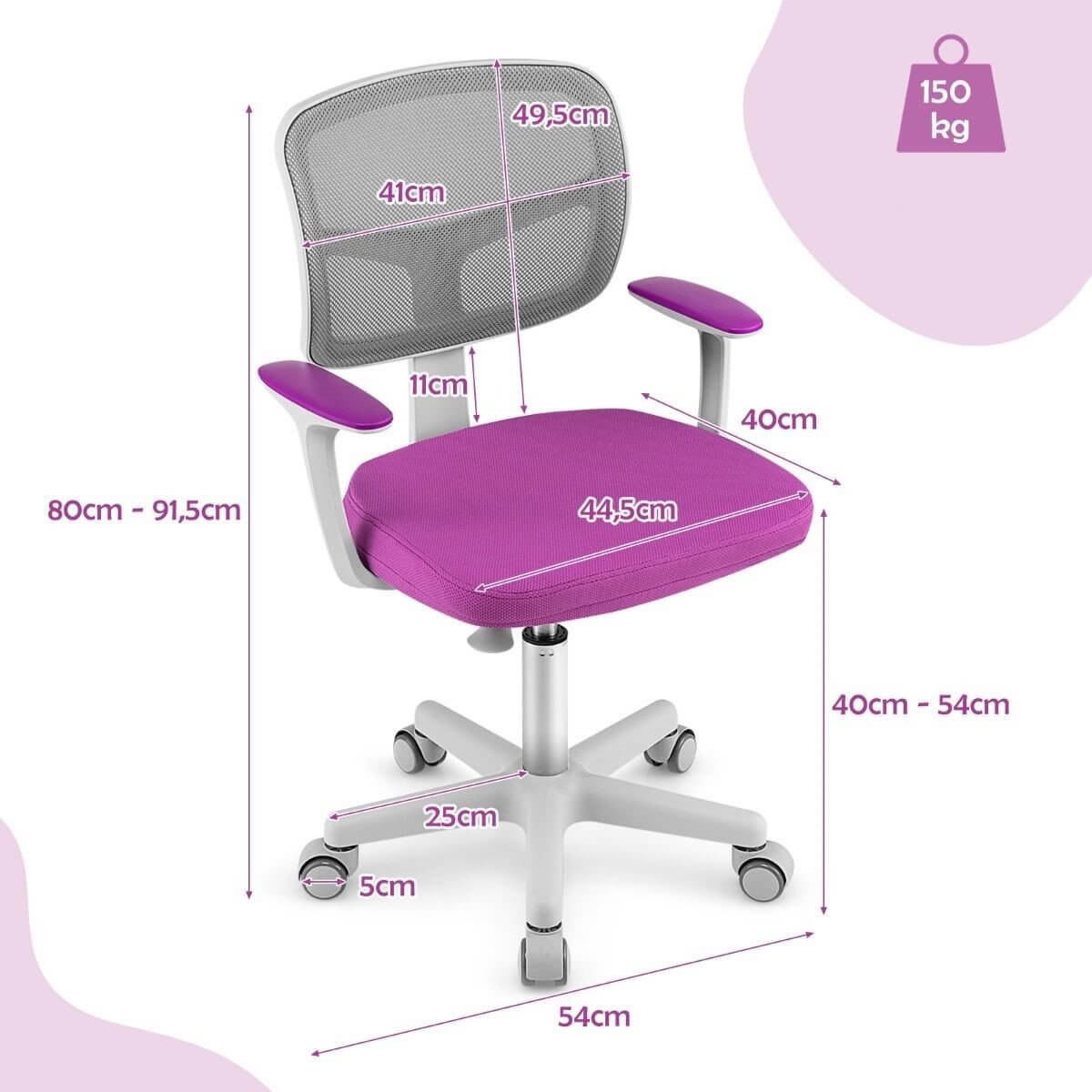 Reguliuojamo aukščio vaikiška kėdutė violetinės spalvos Rašomojo Stalo Kėdės