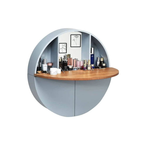 Round wall-mounted dressing table with mirror and shelf Tualetinis Staliukas