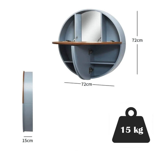 Round wall-mounted dressing table with mirror and shelf Tualetinis Staliukas