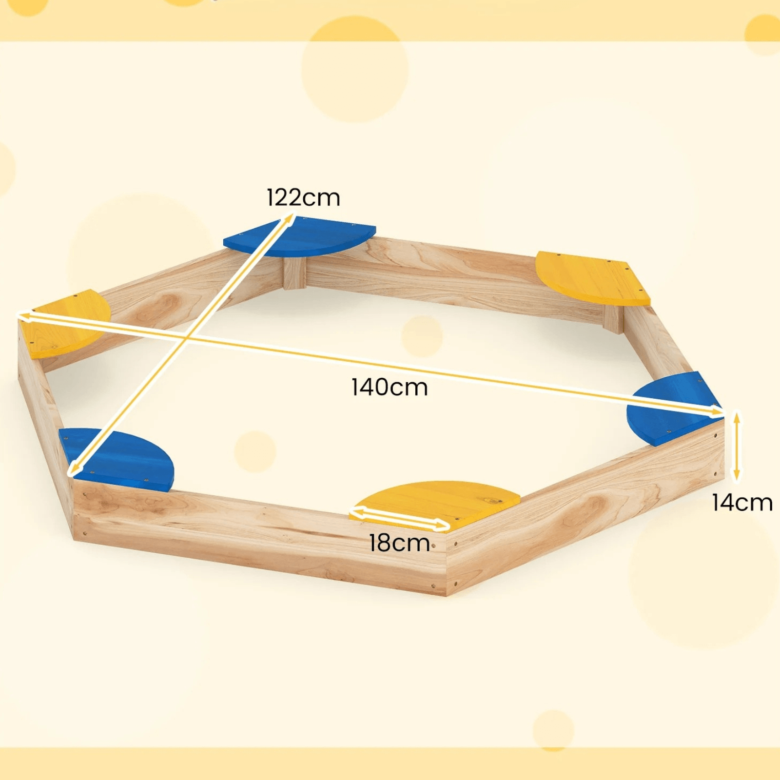 Šešiakampė Medinė Smėlio Dėžė Su Sėdynėmis 140 cm Smėlio Dėžės