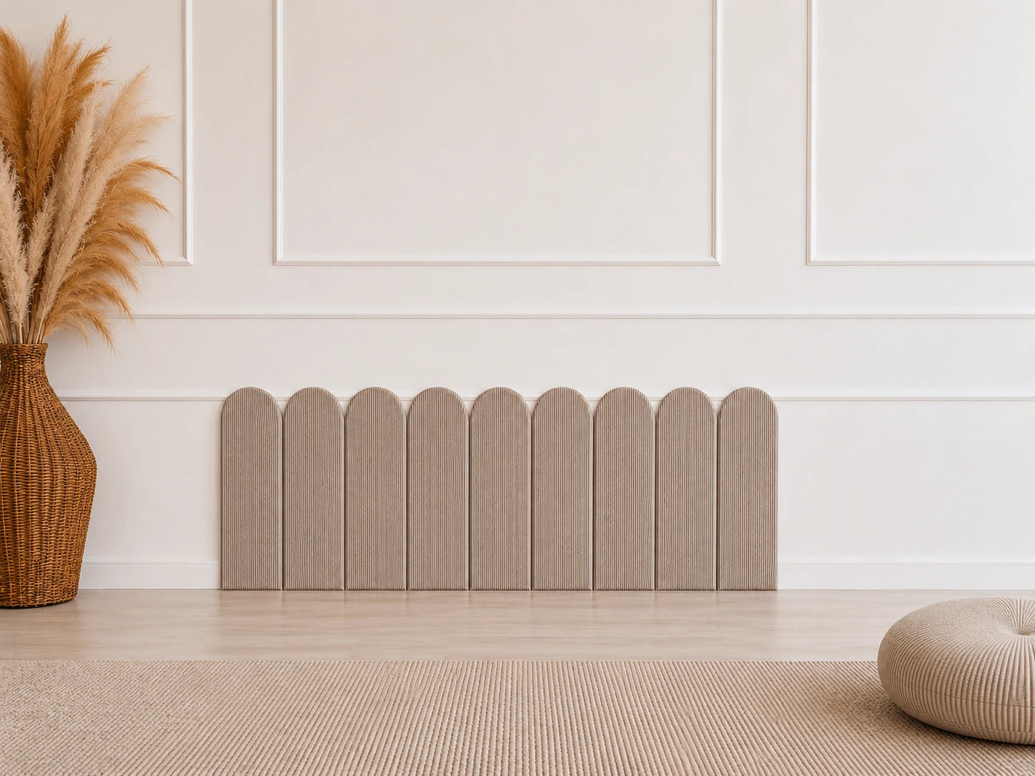 Smėlio spalvos 70 × 18 cm sienų panelių kompozicija