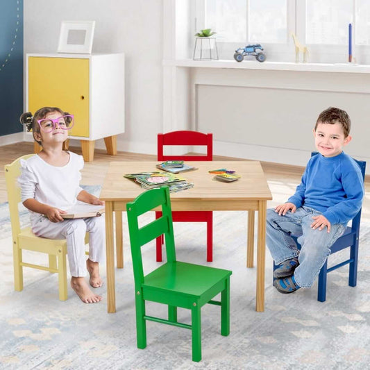 Spalvingas Medinis Stalas Su 4 Kėdutėm Vaikams 66 x 56 x 48 cm Staliukai Kėdutės