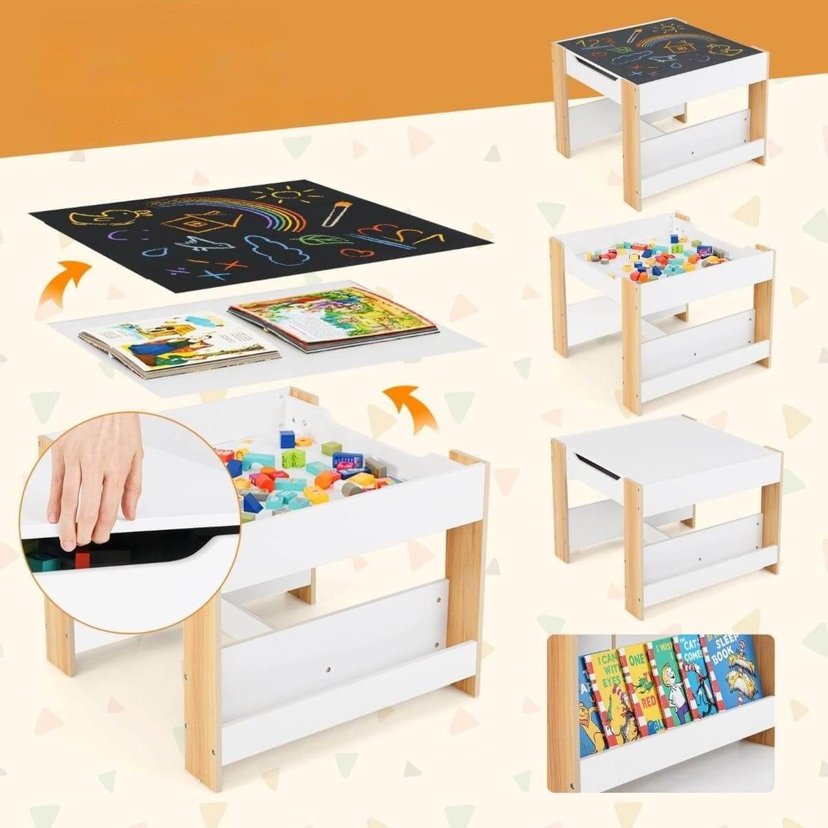 Stalas Su Kėdutėm Piešimo Lenta Daiktadėžėmis Ir Knygų Lentyna Staliukai Kėdutės