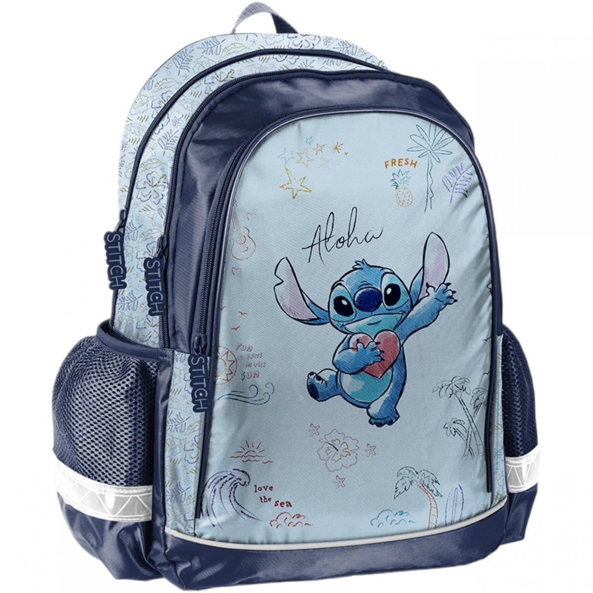 Stitch mokyklinė kuprinė 38 cm, 6 dalių komplektas be priemonių Mokyklinės kuprinės