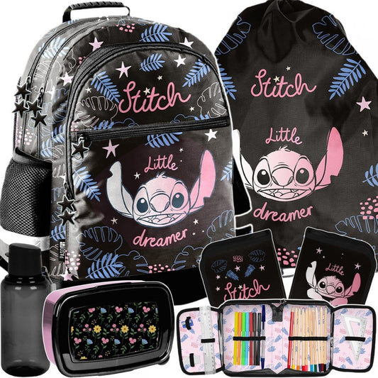 Stitch mokyklinė kuprinė, 5 dalių komplektas su priemonėmis Mokyklinės kuprinės