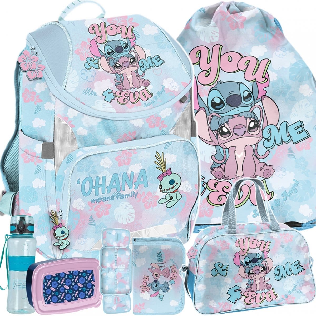Stitch standi kuprinė 34 cm, 6 dalių komplektas be priemonių Mokyklinės kuprinės
