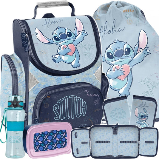 Stitch standi kuprinė 36 cm, 5 dalių komplektas be priemonių Mokyklinės kuprinės