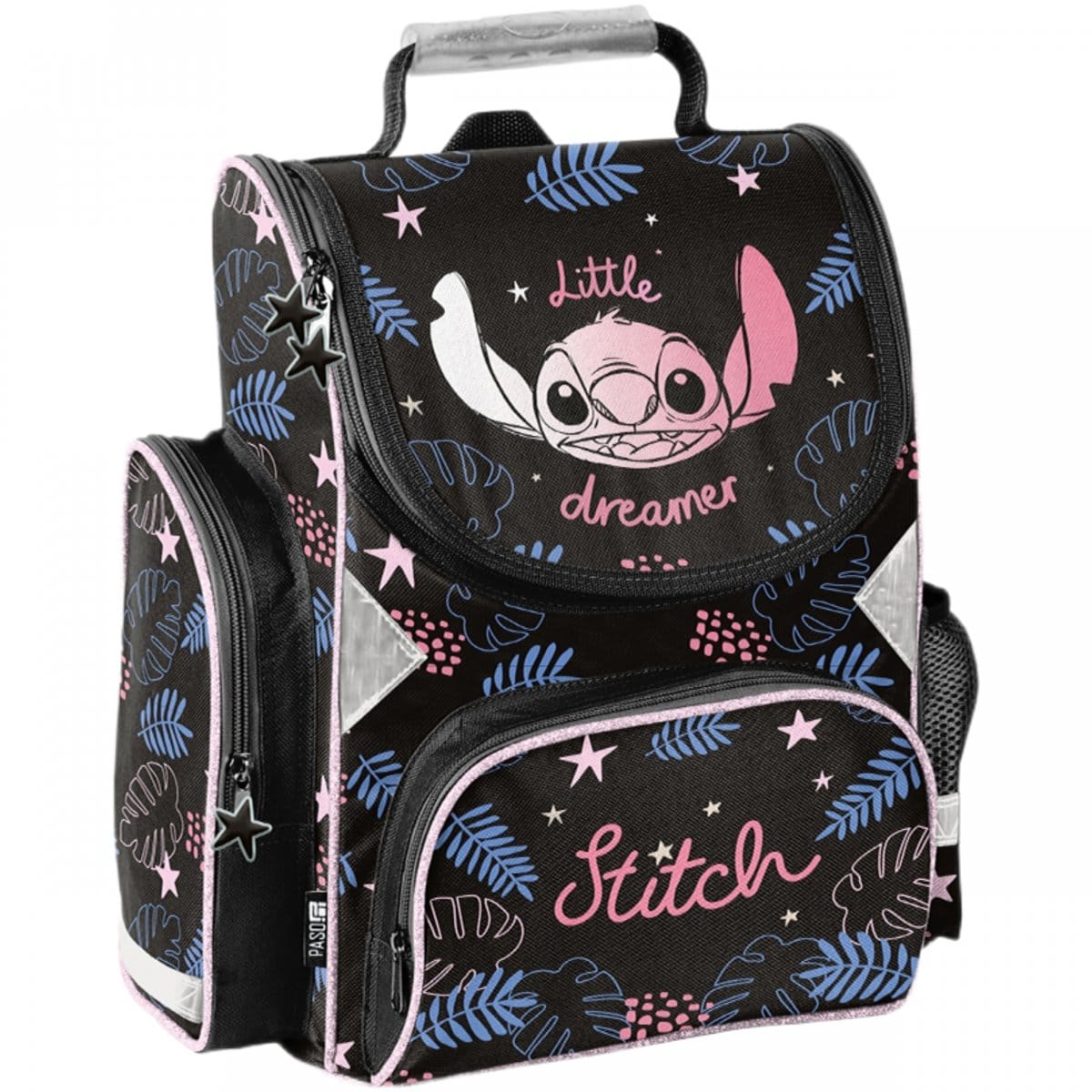Stitch standi mokyklinė kuprinė 1–4 klasei, 5 dalių komplektas be priemonių Mokyklinės kuprinės