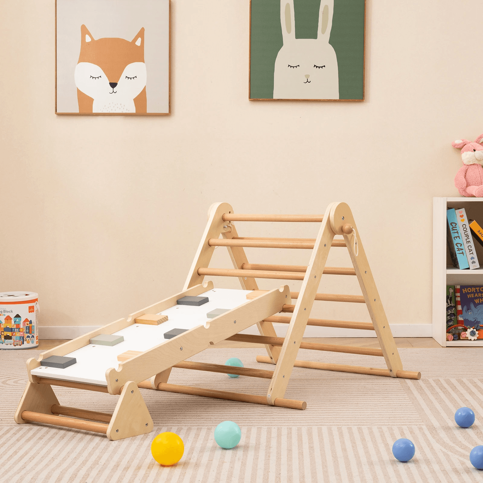 Sulankstoma Medinė Montessori Žaidimų Aikštelė 3in1 Pikler Trikampis Sūpynės ir Žaidimų Aikštelės