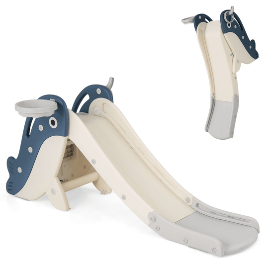 Sulankstoma Vaikiška Čiuožykla Banginis, Su Krepšinio Lanku 4-in-1 Čiuožyklos