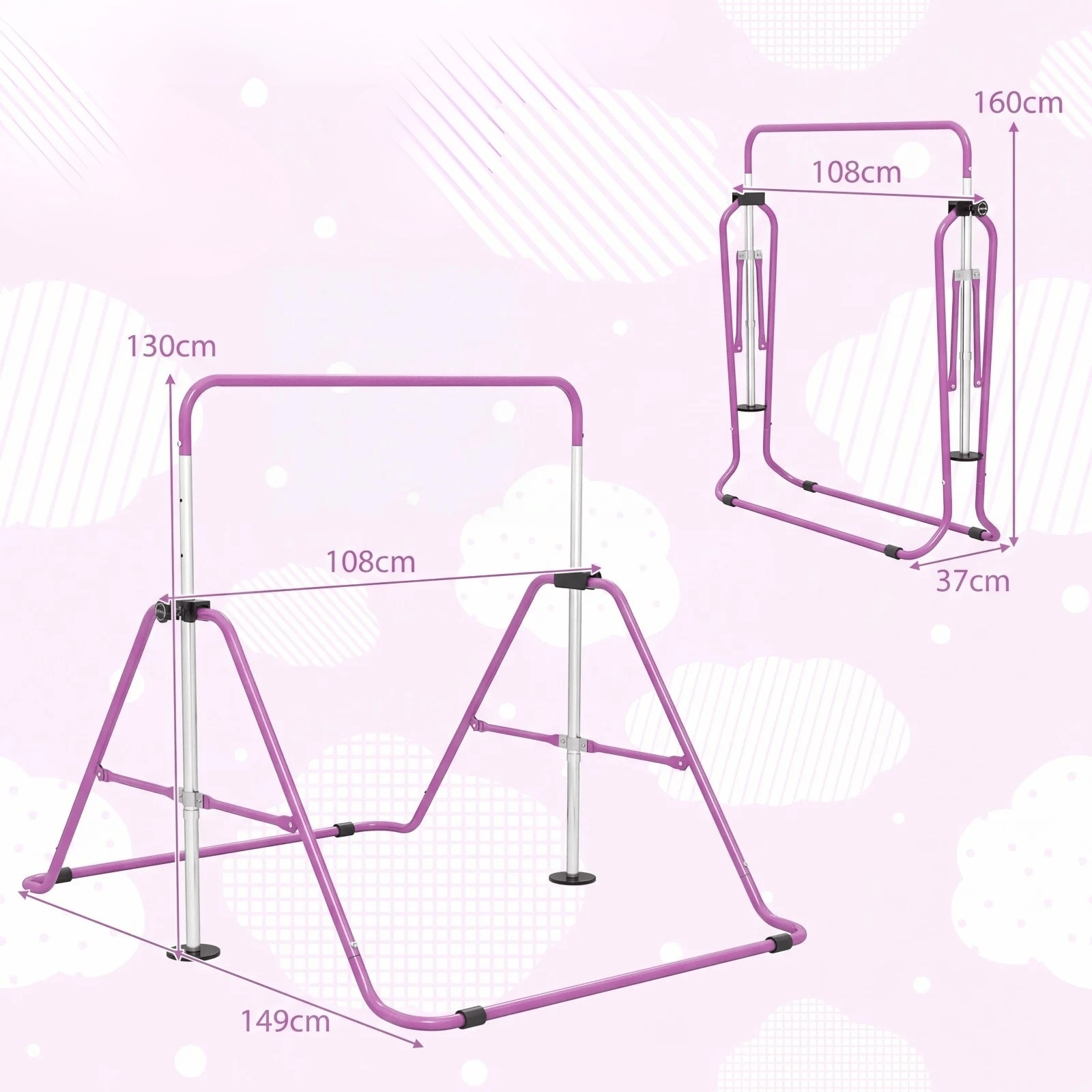 Sulankstomas Gimnastikos Skersinis Vaikams – Reguliuojamas 90–130 cm Gimnastikos Baleto Įranga