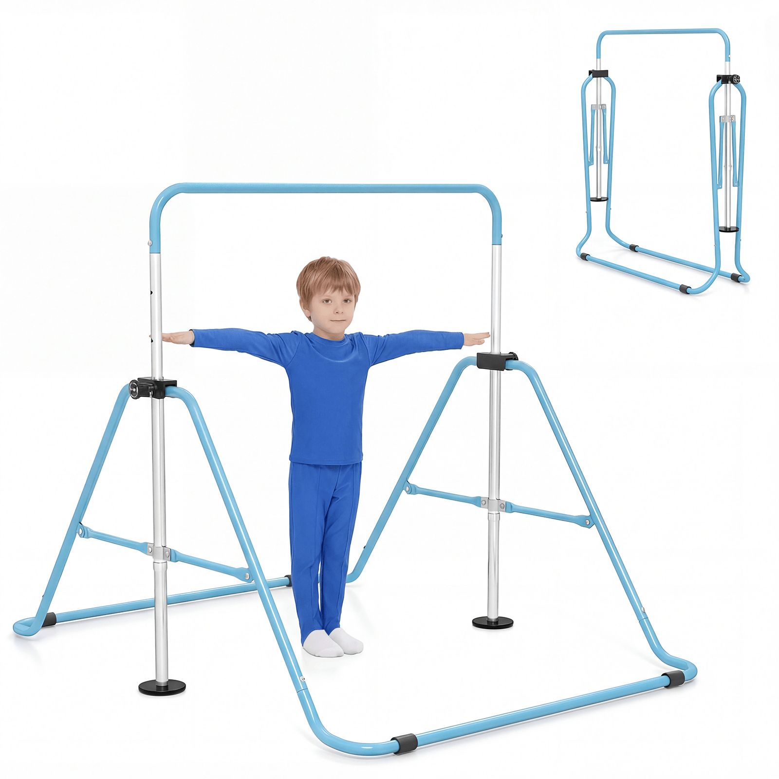 Sulankstomas Gimnastikos Skersinis Vaikams – Reguliuojamas 90–130 cm Gimnastikos Baleto Įranga Mėlyna
