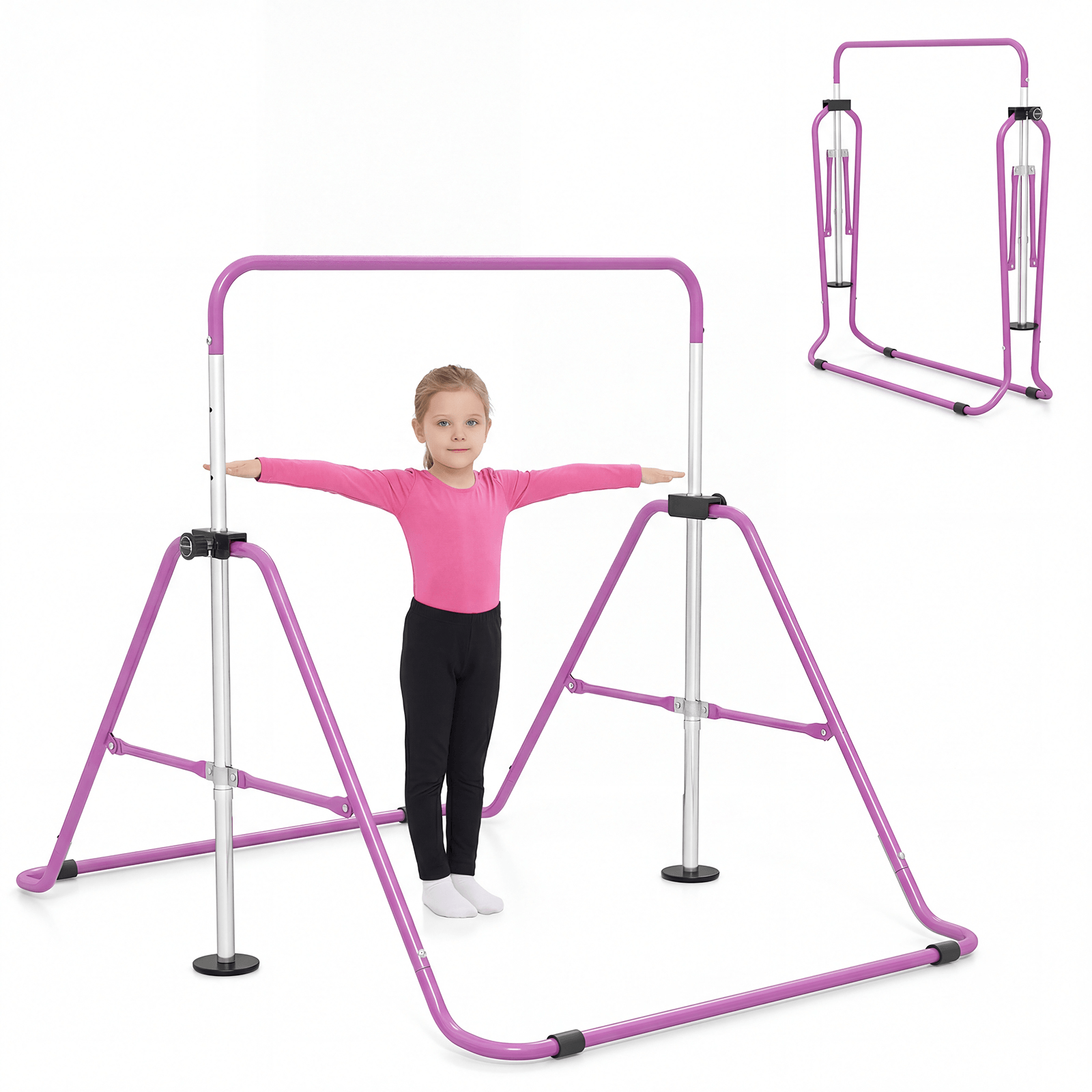 Sulankstomas Gimnastikos Skersinis Vaikams – Reguliuojamas 90–130 cm Gimnastikos Baleto Įranga Violetinė
