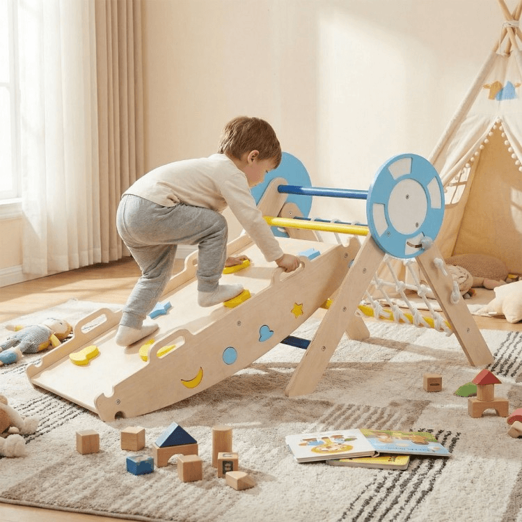 Sulankstomas Montessori Vaikų Laipiojimo Rinkinys 3in1 Su Galvosūkiais 190 x 55 x 57 cm Sūpynės ir Žaidimų Aikštelės