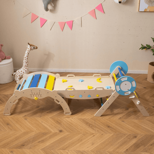 Sulankstomas Montessori Vaikų Laipiojimo Rinkinys 3in1 Su Galvosūkiais 190 x 55 x 57 cm Sūpynės ir Žaidimų Aikštelės