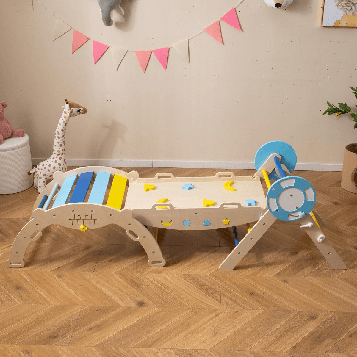 Sulankstomas Montessori Vaikų Laipiojimo Rinkinys 3in1 Su Galvosūkiais 190 x 55 x 57 cm Sūpynės ir Žaidimų Aikštelės