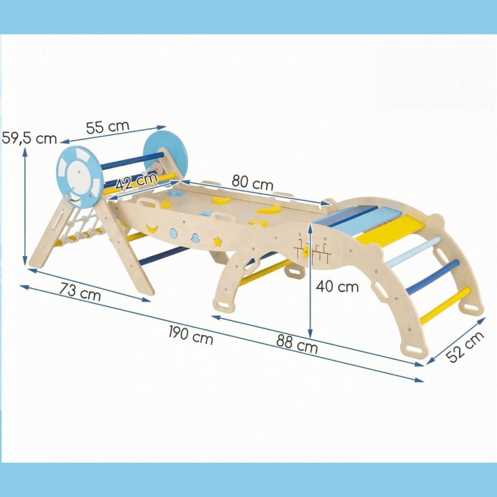 Sulankstomas Montessori Vaikų Laipiojimo Rinkinys 3in1 Su Galvosūkiais 190 x 55 x 57 cm Sūpynės ir Žaidimų Aikštelės