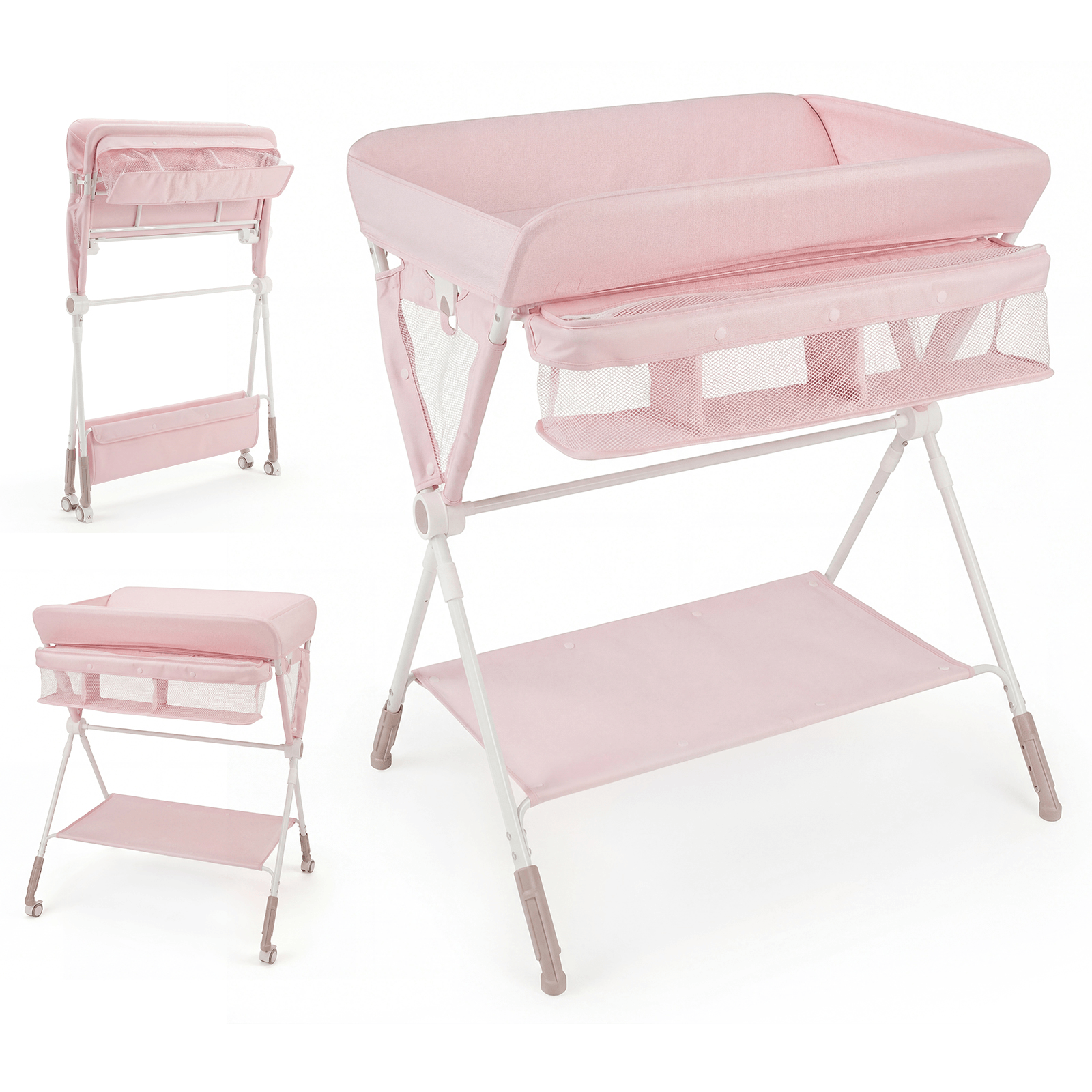 Sulankstomas Vystymo Stalas Su Ratukais 81 x 66,5 x 95–101 cm Rožinis Vystymo Stalai