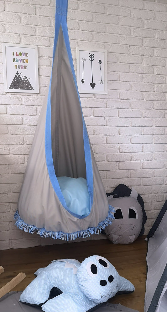Supynė "Kokonas" Tinka Lauke ir Namie, Boho Stiliaus Su Kutais Mėlyna