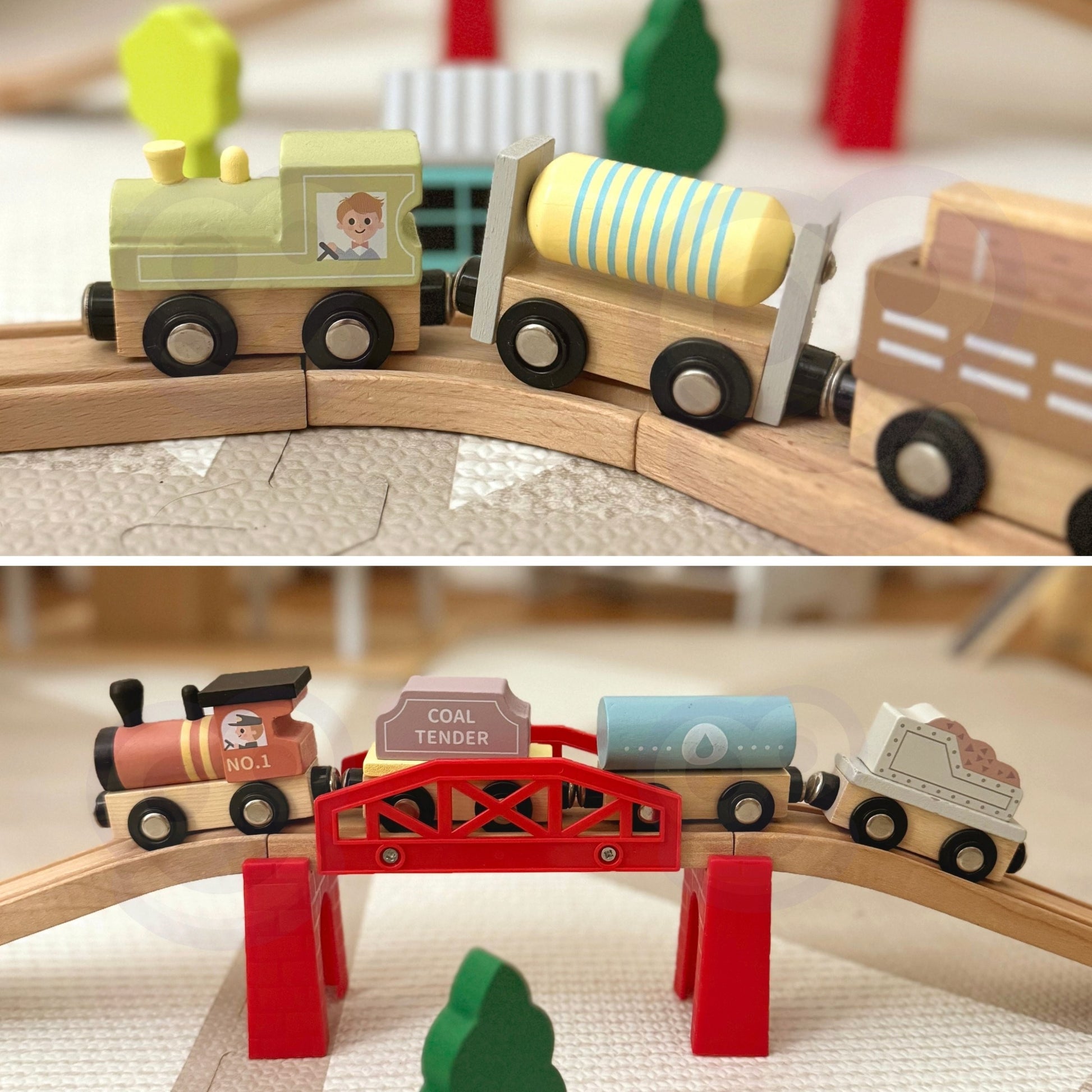 Tooky Toy Magnetiniai Mediniai Vagonėliai, 12 Dalių