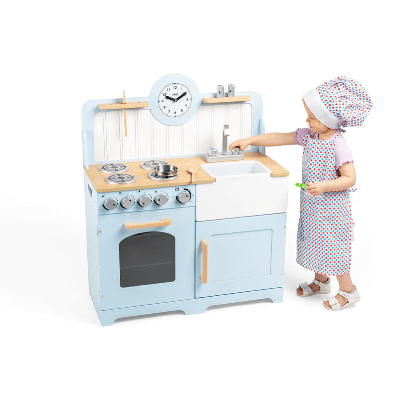 Tidlo Didelė Medinė Žaislinė Vaikiška Virtuvėlė (Mėlyna) Vaikiškos Virtuvėlės
