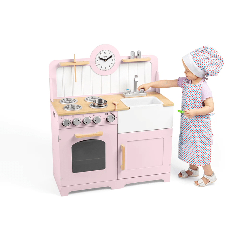 Tidlo Didelė Medinė Žaislinė Vaikiška Virtuvėlė (Rausva) Vaikiškos Virtuvėlės