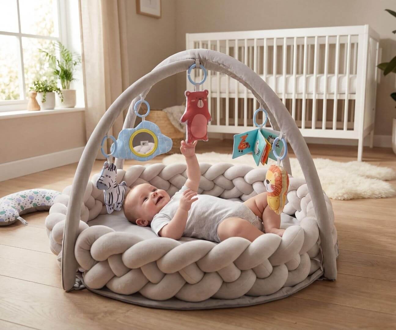 TinyMini Lavinamasis Kilimėlis Kūdikiams "Pynė" 82 cm Su Žaislais Lavinamieji Kilimėliai