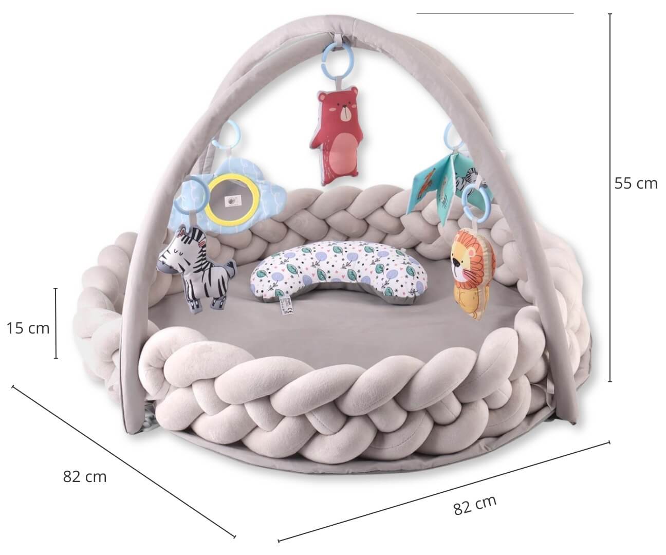 TinyMini Lavinamasis Kilimėlis Kūdikiams "Pynė" 82 cm Su Žaislais Lavinamieji Kilimėliai