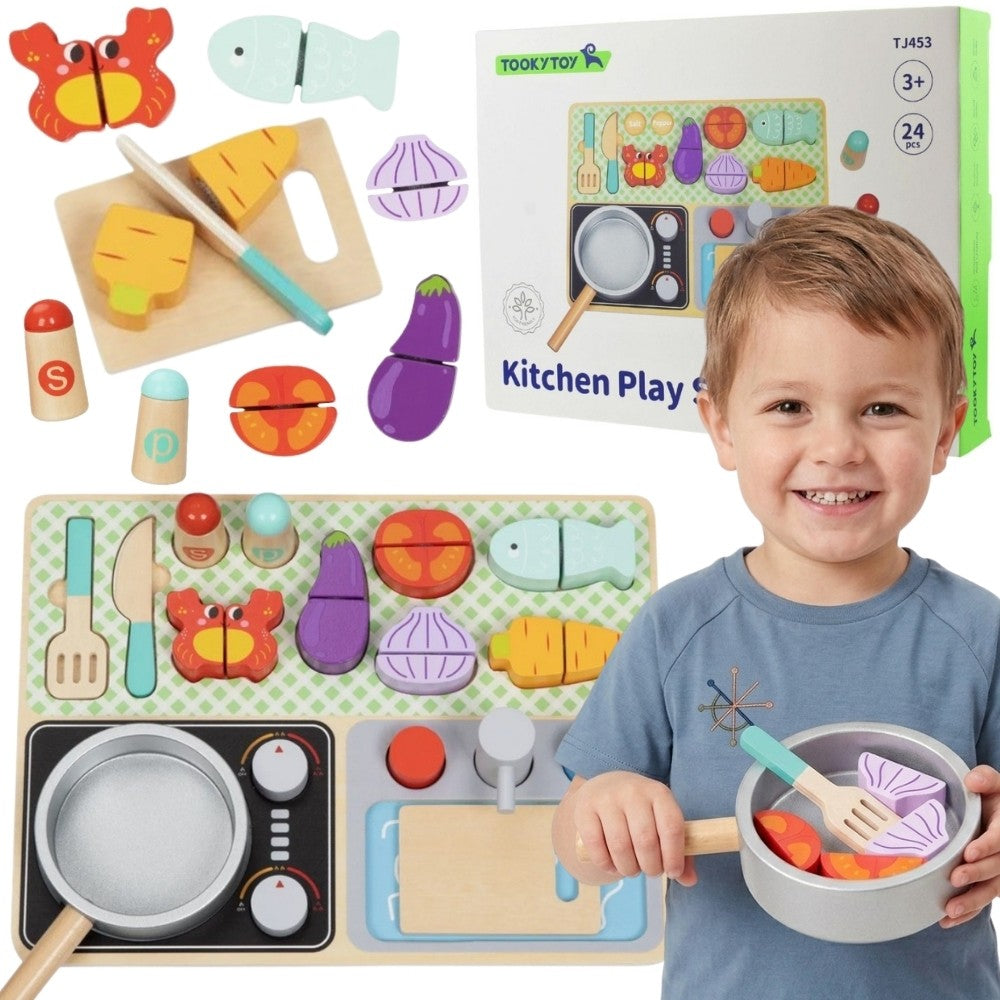 Tooky Toy medinė mini virtuvėlė su formų rūšiuokle – nuotrauka 2