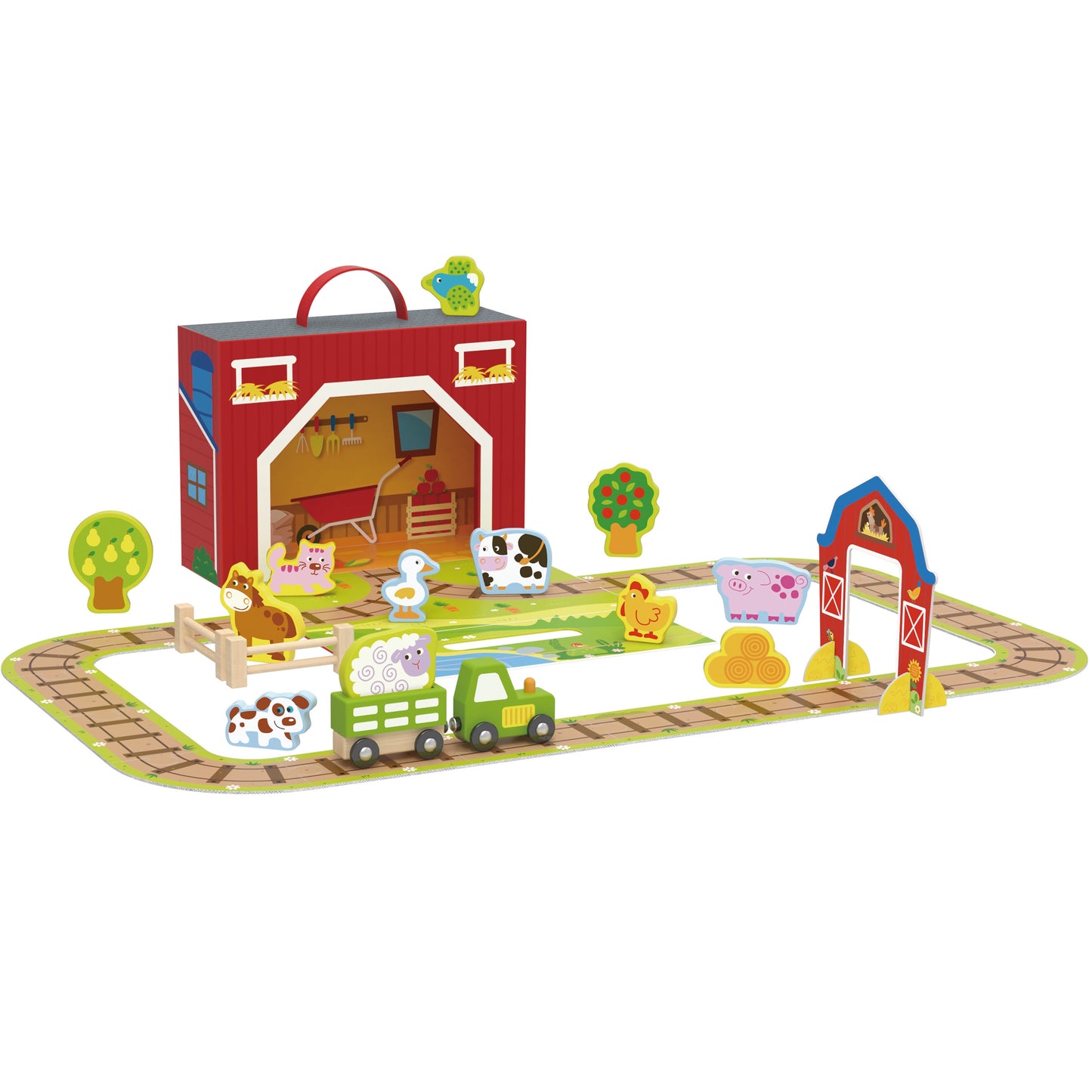 Tooky Toy Medinė Ferma Lagamine Su Figūrėlėmis