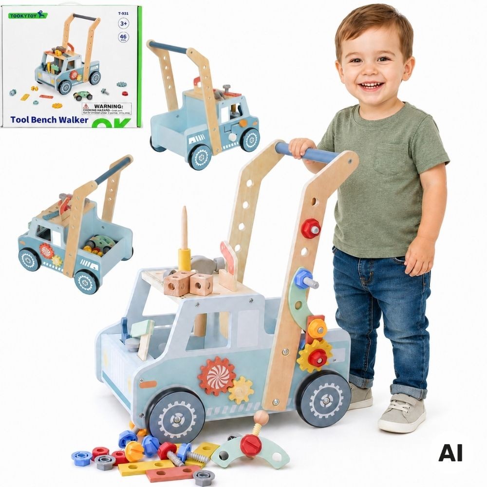 Tooky Toy medinis stumdukas–sunkvežimis su dirbtuvėmis – nuotrauka 1