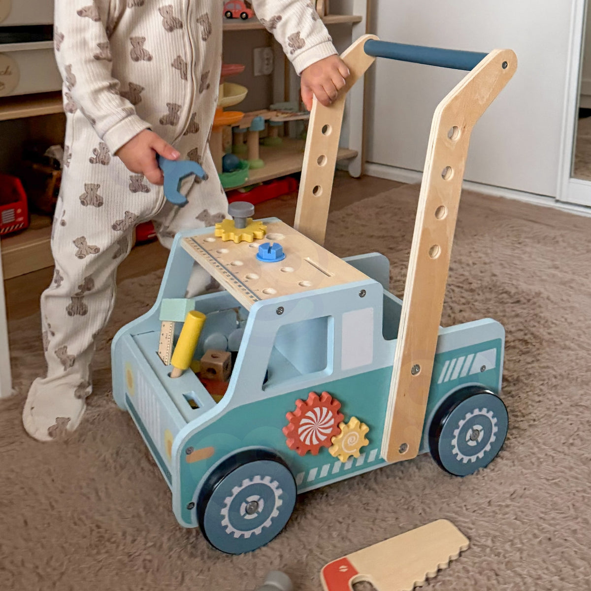 Tooky Toy medinis stumdukas–sunkvežimis su dirbtuvėmis – nuotrauka 4