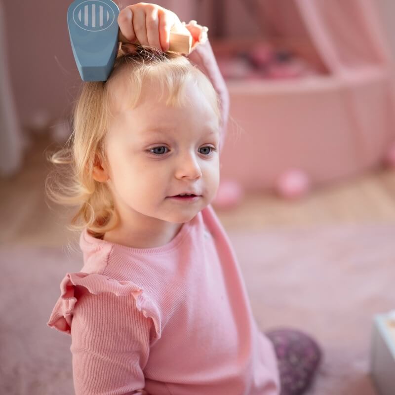 Tooky Toy Medinė Kriauklė Su Veidrodžiu Ir Aksesuarais Vaikams Kosmetinis Staliukas