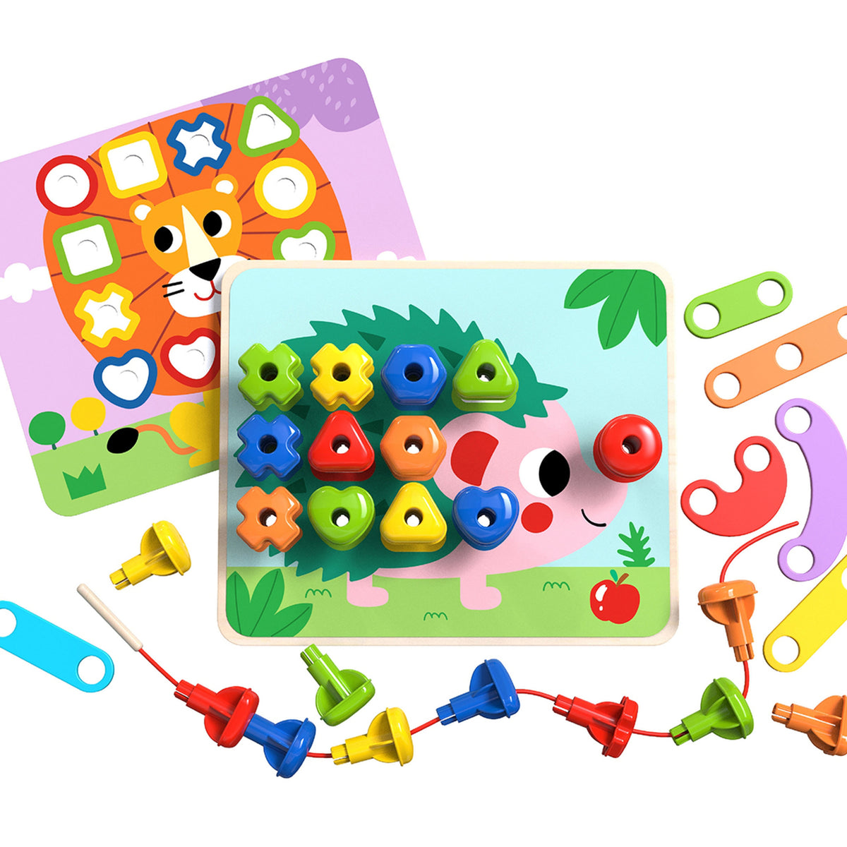 Tooky Toy medinė Montessori konstravimo ir vėrimo lenta