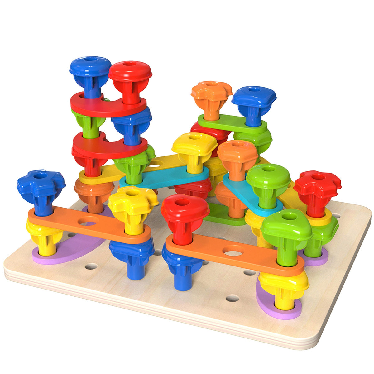 Tooky Toy medinė Montessori konstravimo ir vėrimo lenta