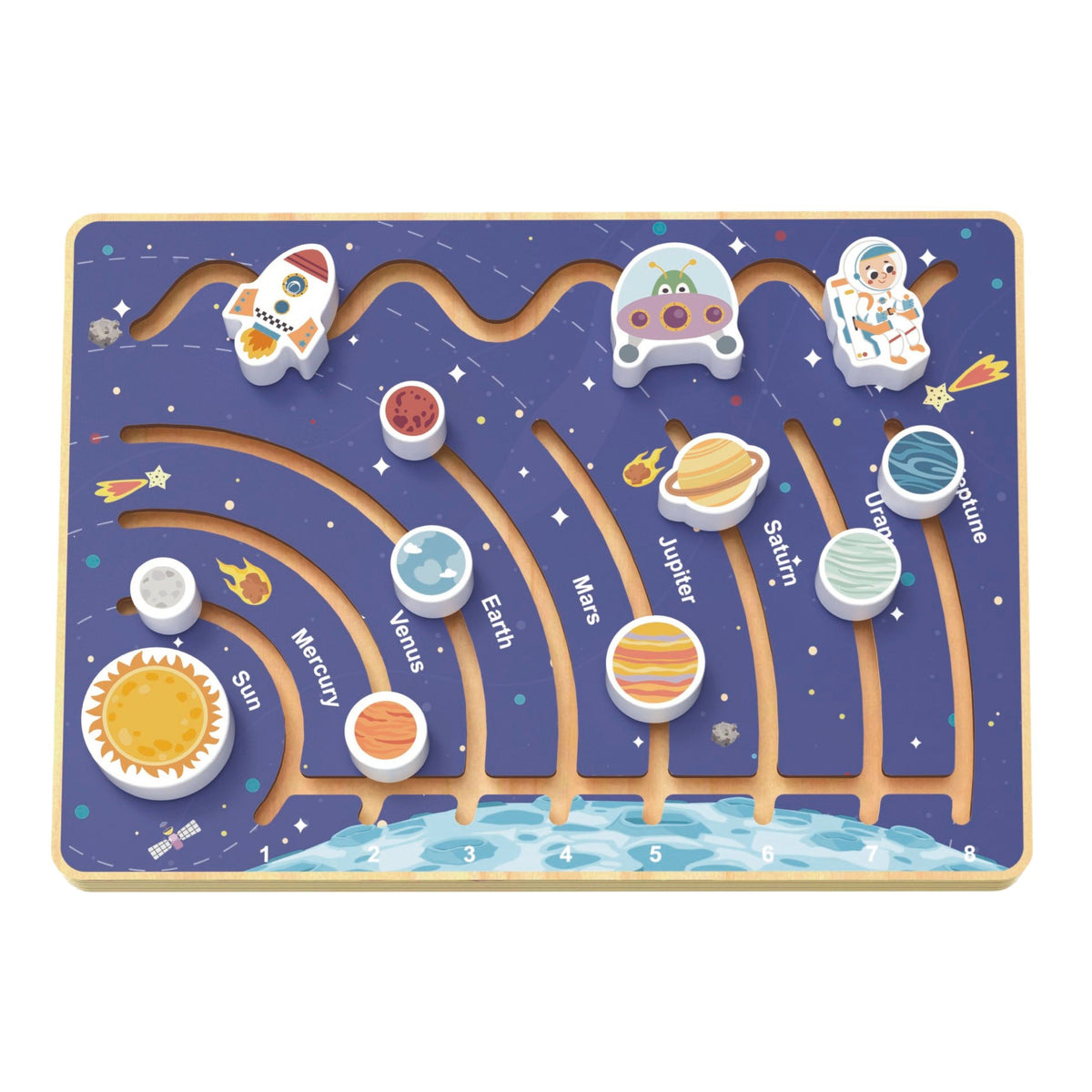 Tooky Toy medinė Saulės sistemos labirinto lenta – nuotrauka 3