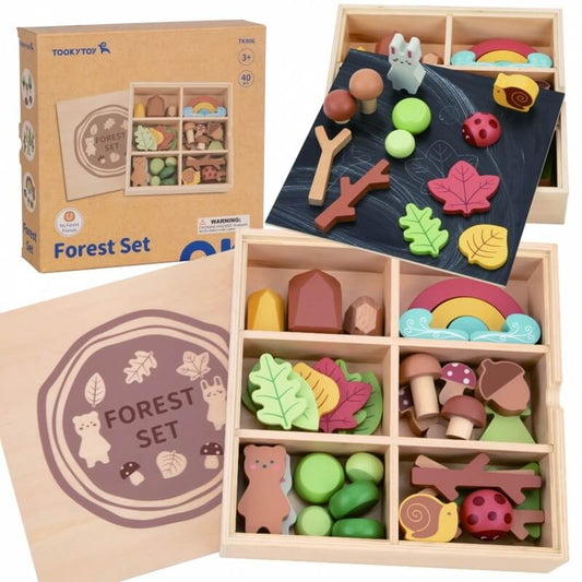 Tooky Toy Medinis Miško Žaidimų Rinkinys Vaikams – 40 Dalių Magnetiniai Žaislai