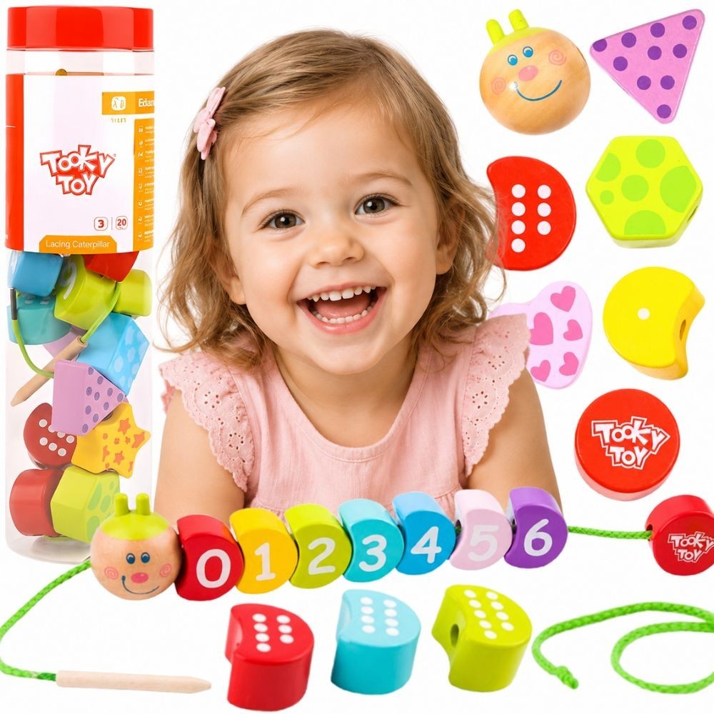 Tooky Toy medinis vėrimo rinkinys „Vikšrelis“, 20 dalių – 1 nuotrauka